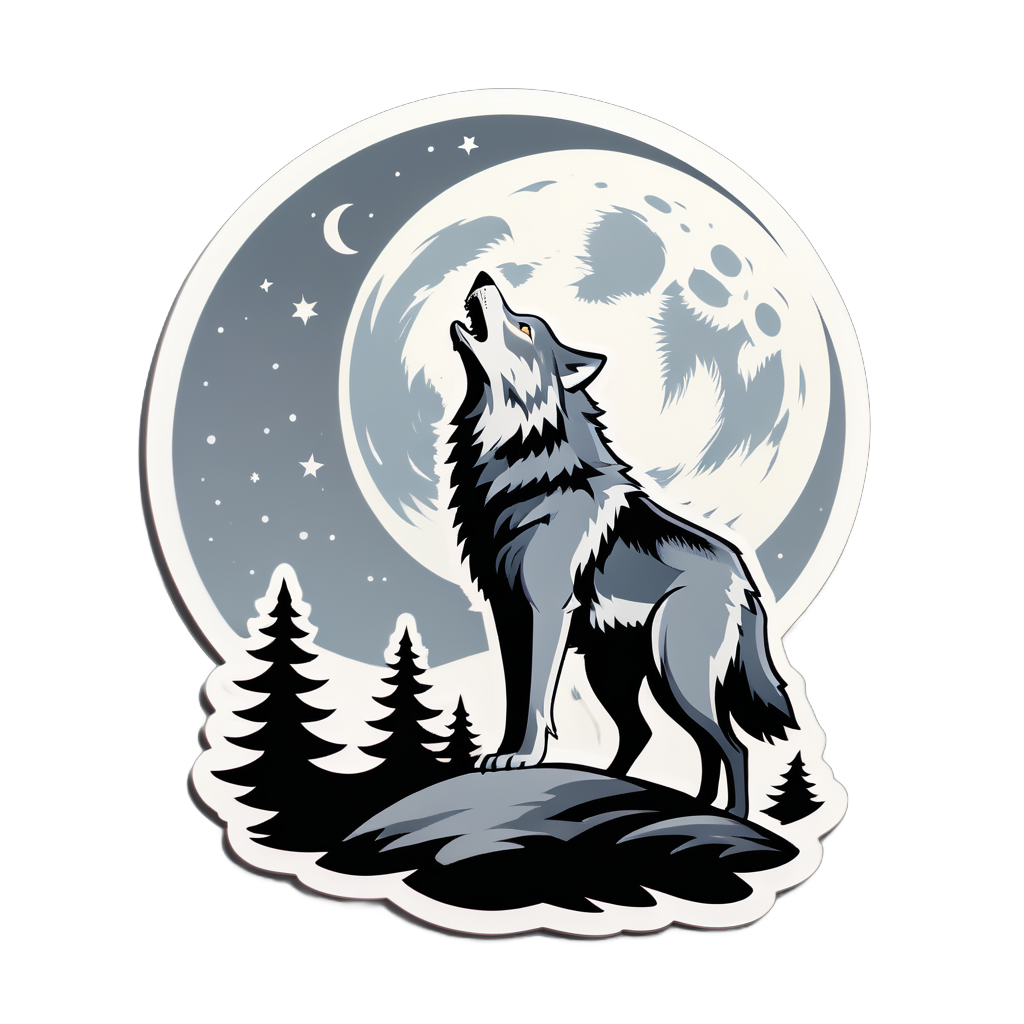 Lobo Gris Aullando a la Luna sticker