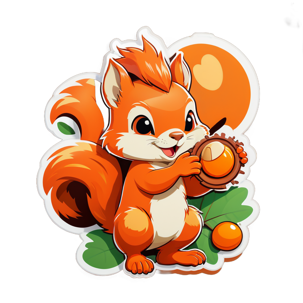 Orange Eichhörnchen sammelt Eicheln sticker