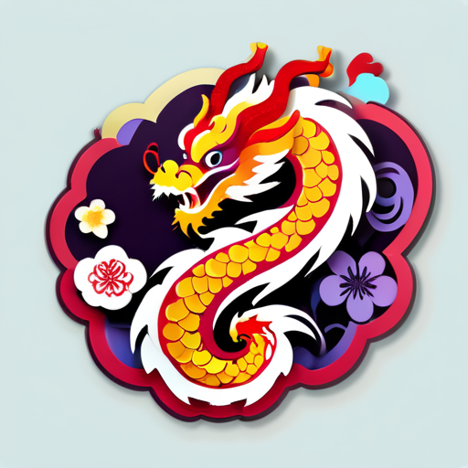 中国龙，梅花，云朵 sticker