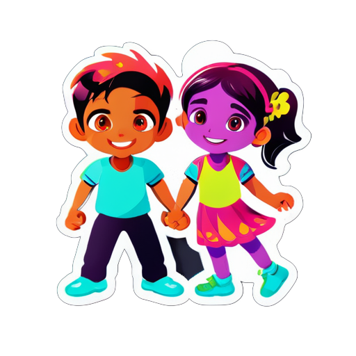 generate boy and girl with playing Holi sticker