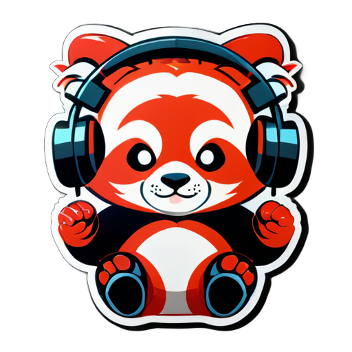 panda rojo practicando kung fu escuchando música con auriculares sticker