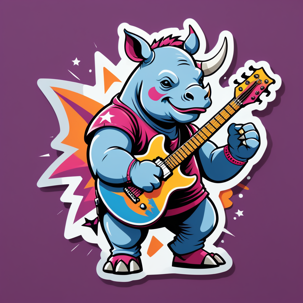 Rock Star Rhino with Guitar sticker