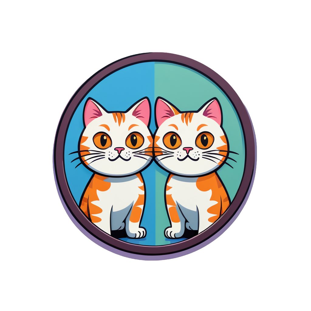 Confused Cat and Mirror: 鏡の中で首をかしげ、困惑した表情。 sticker