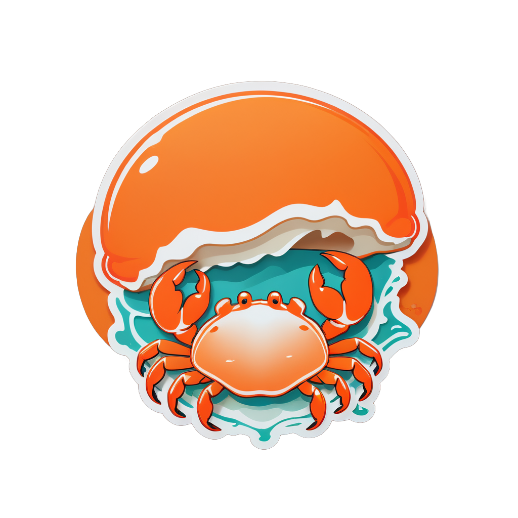 Orange Krabbe, die eine Muschel kneift sticker