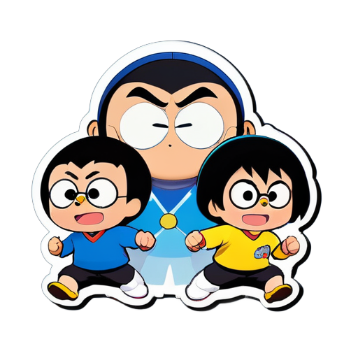 Shinchan, doraemon and ninja hattori in same picture sticker