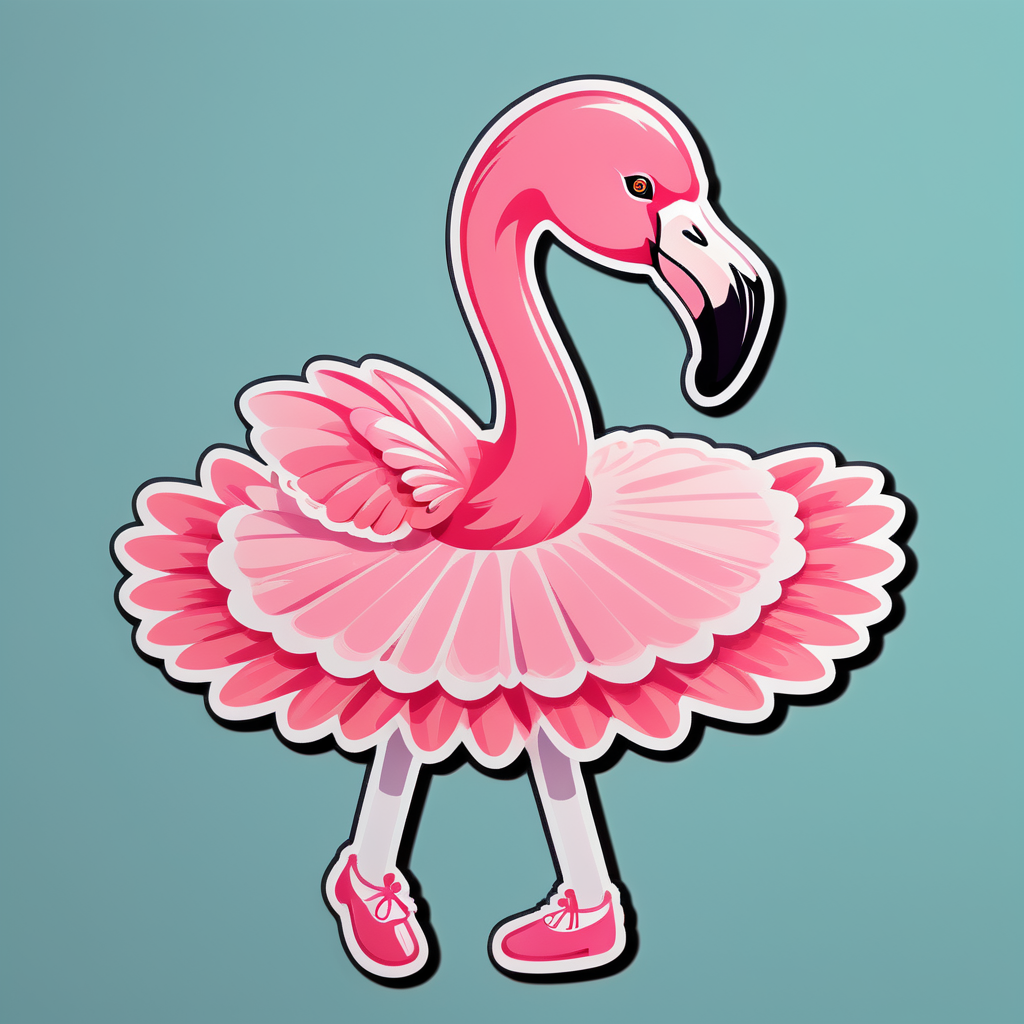 Ein Flamingo mit einem Ballettschuh in der linken Hand und einem Tutu in der rechten Hand sticker