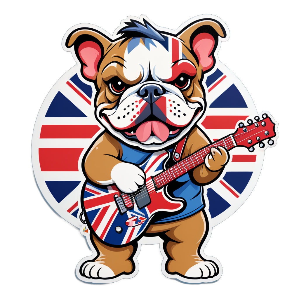 Britpop Bulldog with Union Jack Guitar sticker