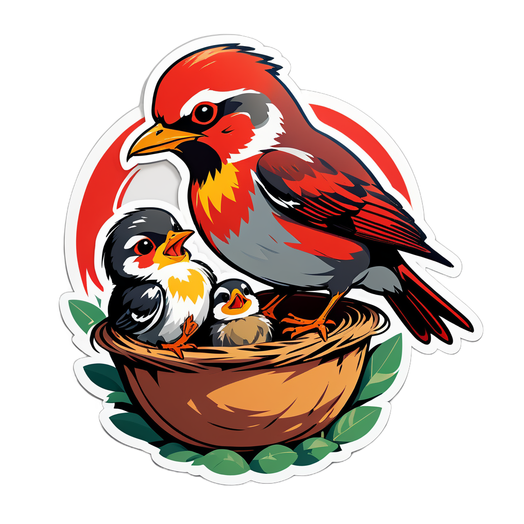 Red Robin Feeding Chicks in the Nest sticker