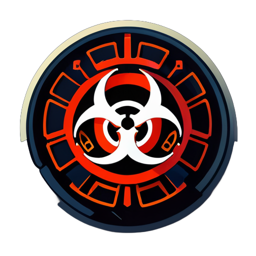 ciso is in the place. computer and network. cybersecurity enforced by a powerful manager with super power. logo like biohazard for cyber space sticker