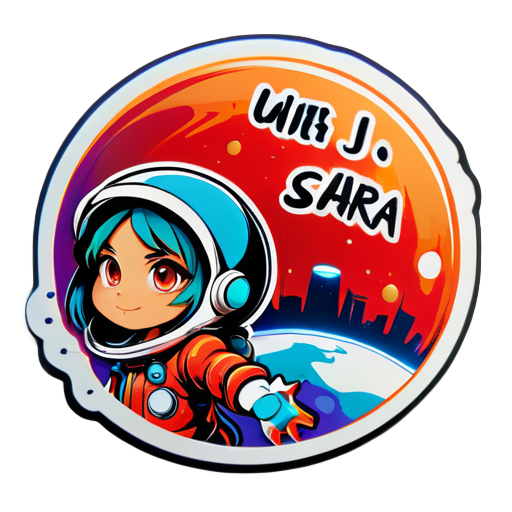 Quiero que ponga Sara en graffiti escrito y de fondo el espacio y el planeta marte en grande destacando
 sticker