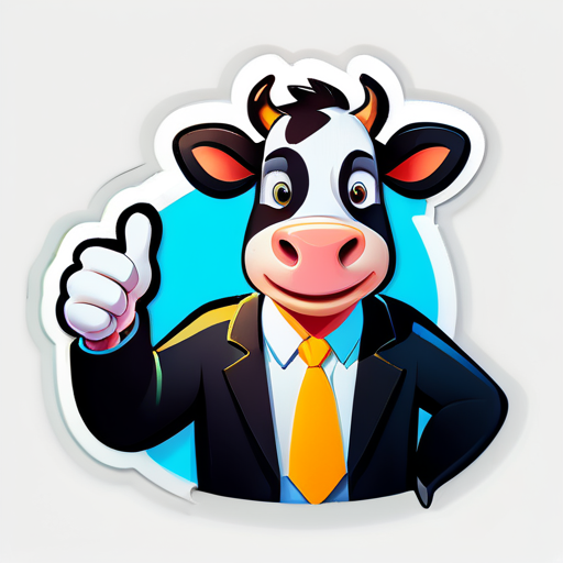 Cartoon cow, salesman, thumb sticker