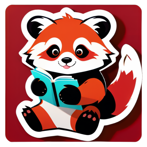 un panda roux avec un livre dans les bras  sticker