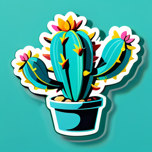 Un très beau cactus turquoise à deux bras sticker