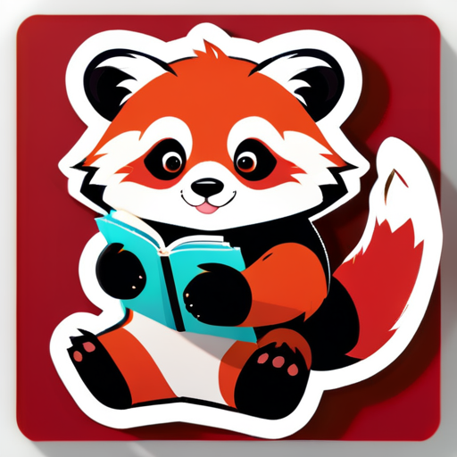 un panda roux avec un livre dans les bras  sticker