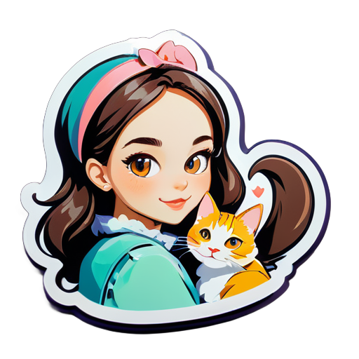 make a sticker in which a beautifull girl with a cat sticker