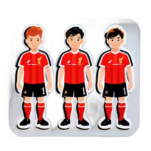 3 hombres vistiendo uniformes de fútbol del Liverpool sticker