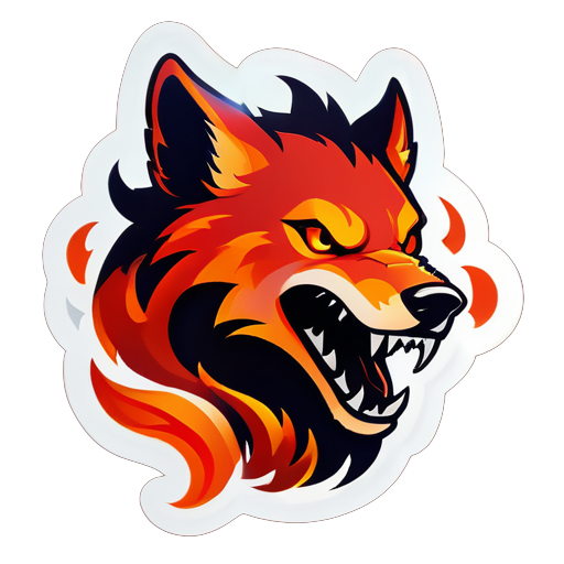 Uma silhueta de lobo vermelho e laranja ardente, cercada por chamas em redemoinho. O texto 'Inferno Howl Gaming' é adornado com elementos semelhantes a chamas, acrescentando ao tema flamejante. sticker