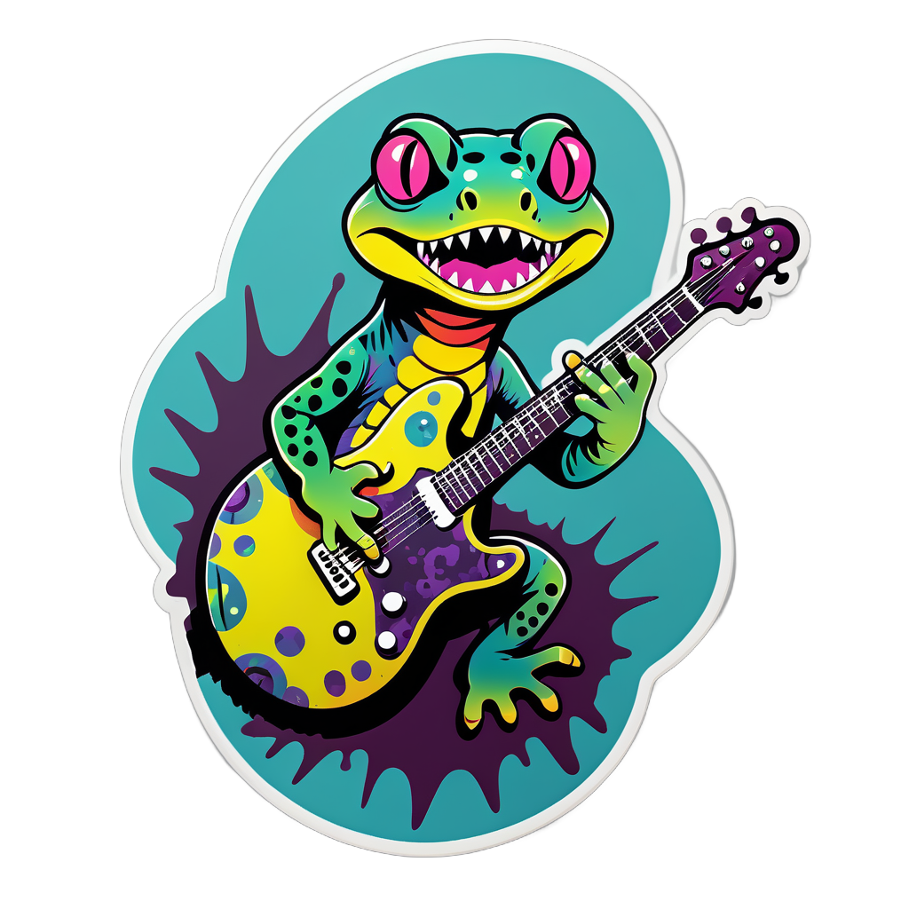 Grunge Gecko with Distorted Guitar sticker