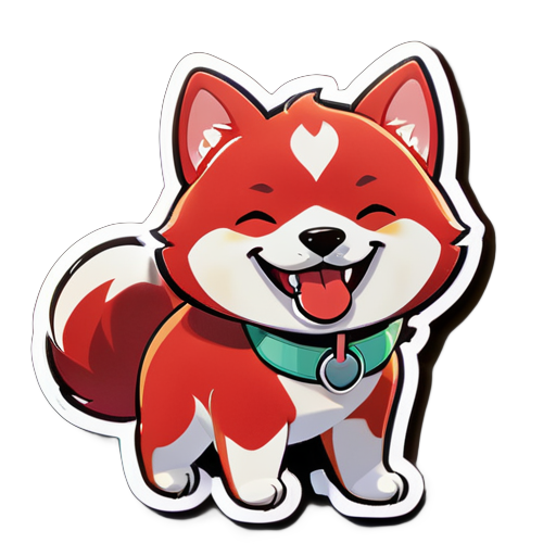 Um adorável Shiba Inu vermelho em estilo de desenho animado, sorrindo, com a língua para fora, usando uma placa com a inscrição 'dezessete' sticker