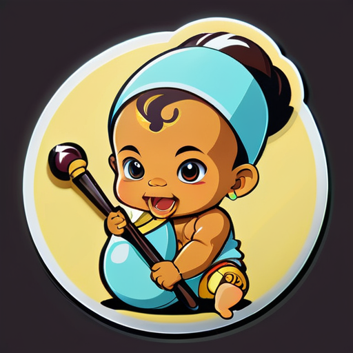 Das Baby hält den Keris mit einem typisch indonesischen Peci sticker