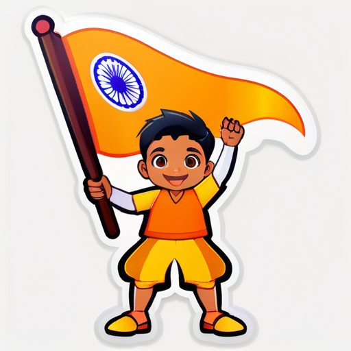 a saffron flag that show bravery and a small boy pranam to the flag sticker