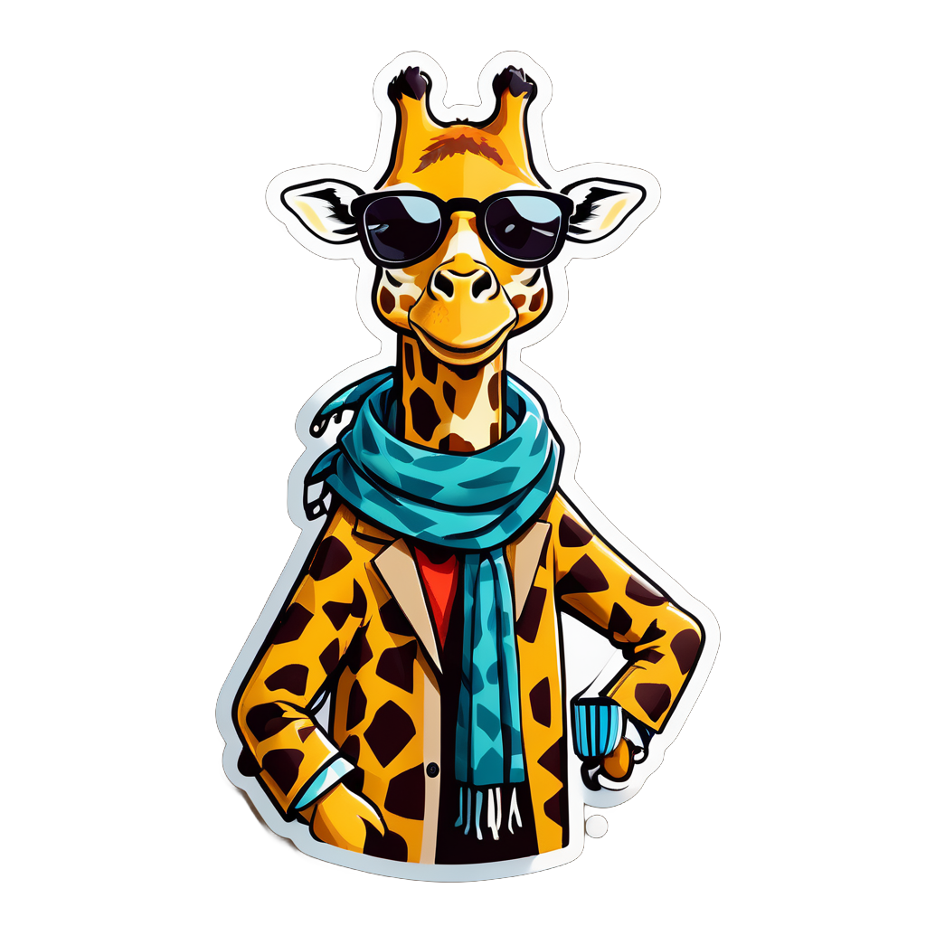 Eine Giraffe mit einem Schal in der linken Hand und Sonnenbrille in der rechten Hand sticker