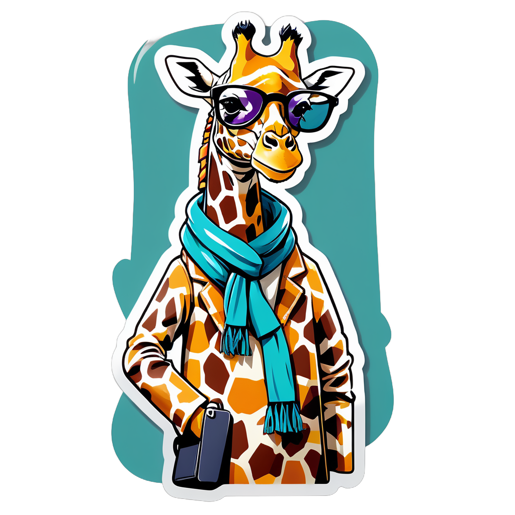 Eine Giraffe mit einem Schal in der linken Hand und Sonnenbrille in der rechten Hand sticker