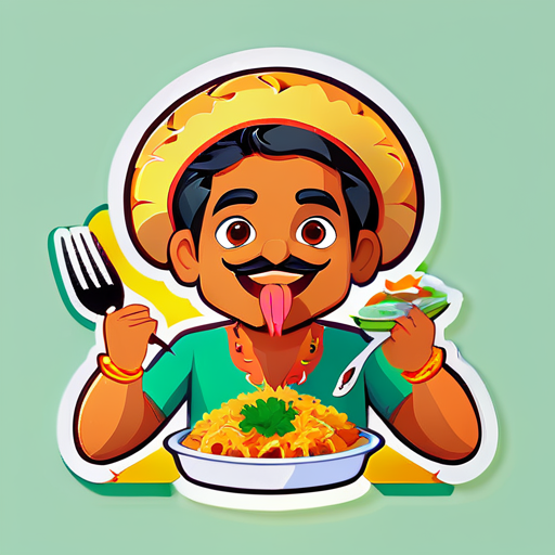 Man eating pulav sticker