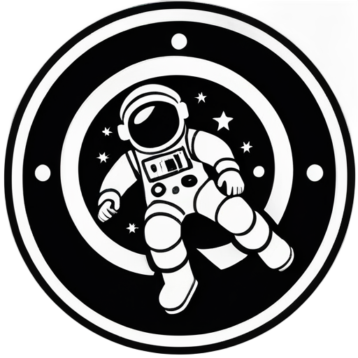 astronaute sur le style Nintendo, symboles de formes rondes et carrées, noir et blanc sticker