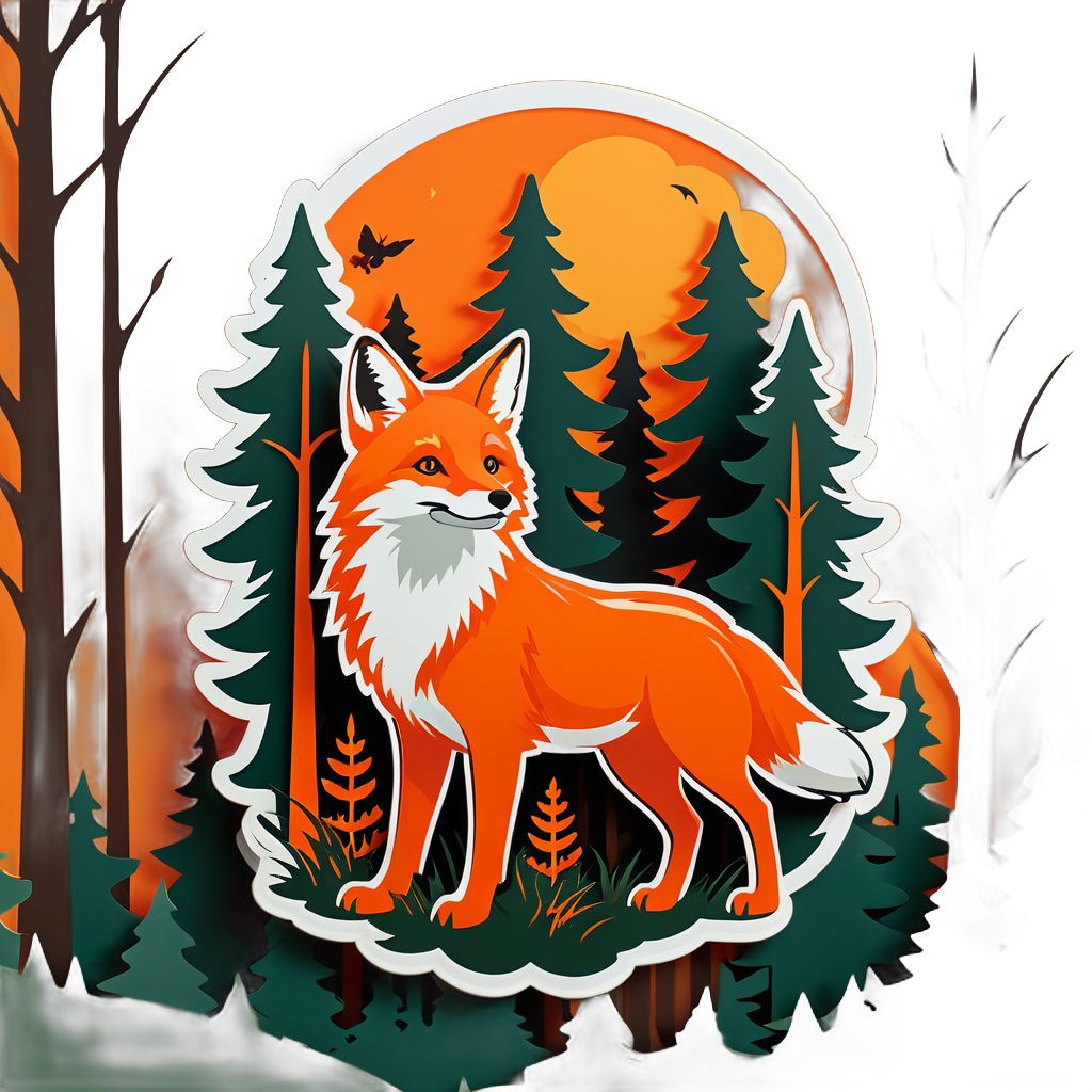 Orange Fox Hunting in the Forest sticker