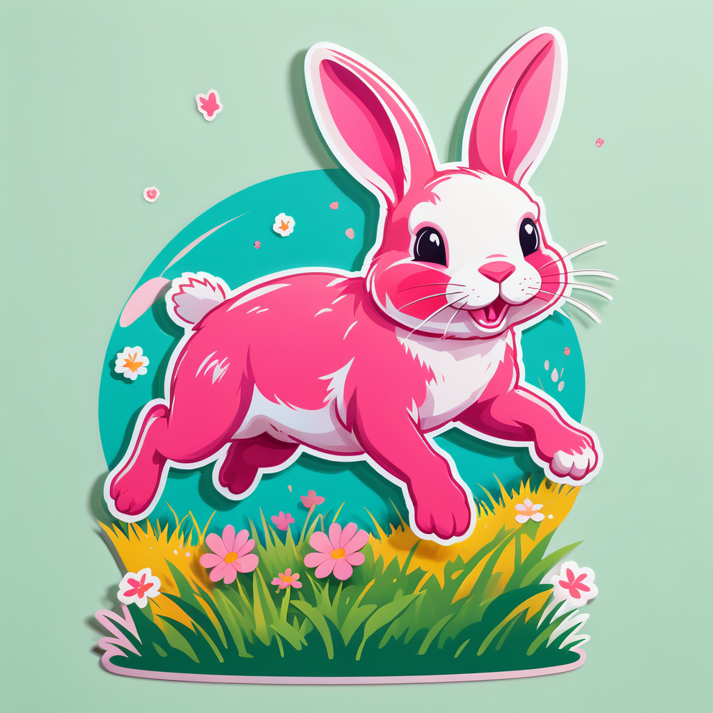 Pink Rabbit Hopping in a Meadow sticker