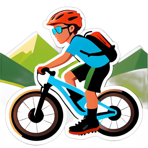 En train de faire du VTT sur une route de montagne, un garçon portant des lunettes sticker