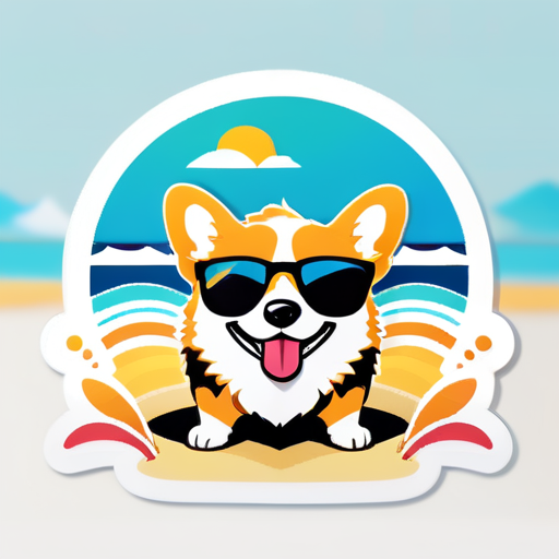 corgi portant des lunettes de soleil sur la plage sticker