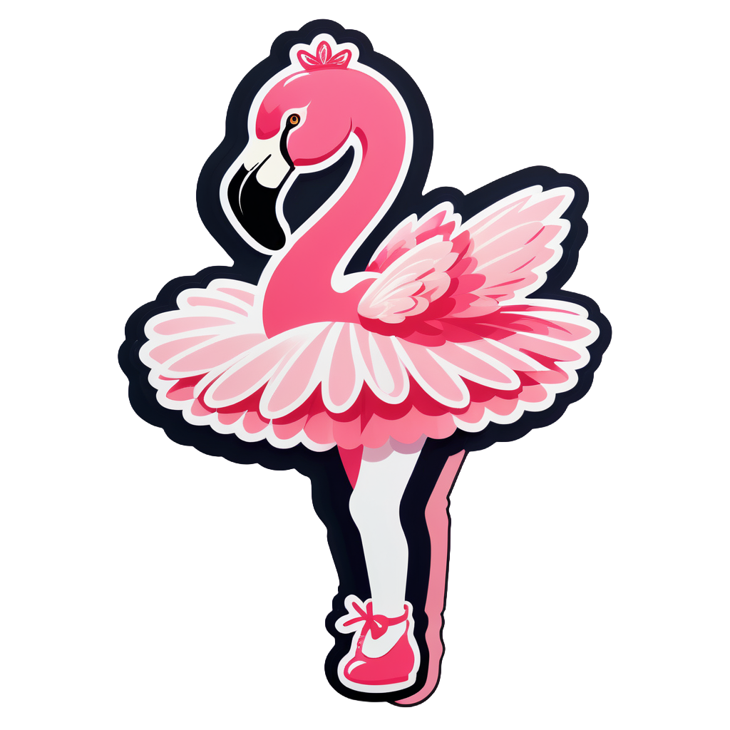 Un flamant rose avec une chaussure de ballet dans sa main gauche et un tutu dans sa main droite sticker