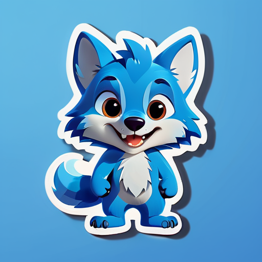 un perosnaje infantil que sea un lobo azul de be ser simpatico y gracioso
 sticker