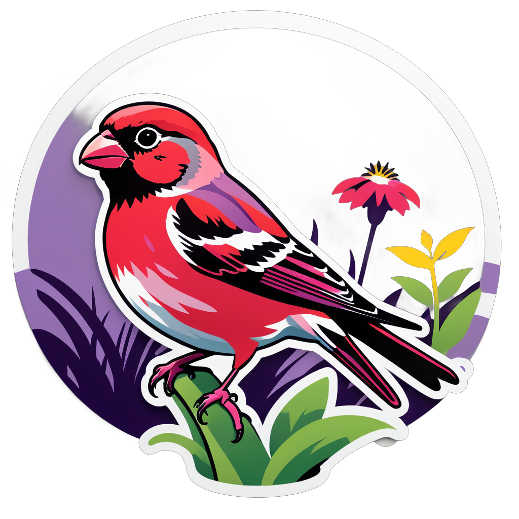 Purple Finch Perched in a Garden sticker