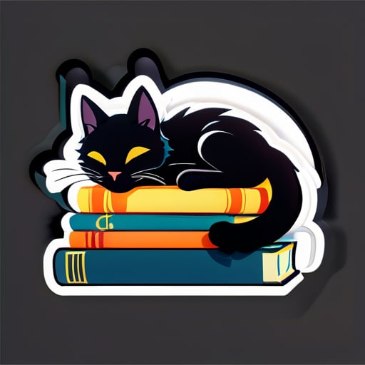 Black Cat Sleeping on Books sticker