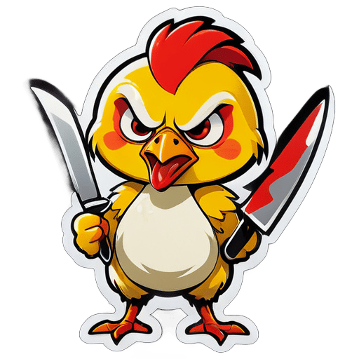 an angry lethal little hen chick holding a huge knife sticker sticker
