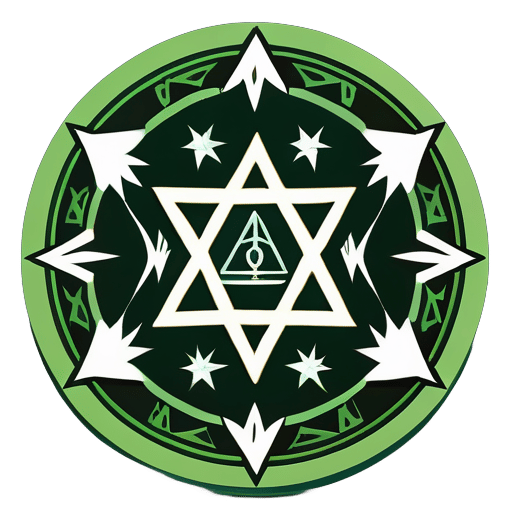 selo mágico, hexagrama unicursal de Aleister Crowley, hexagrama unicursal entrelaçado, feitiço, sagrado, secreto, verde, não é um hexagrama, o selo de orichalcos sticker