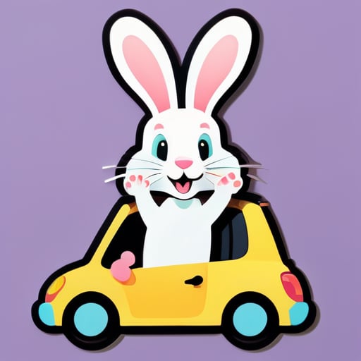 A picture of a rabbit driving a car with its paws raised high sticker