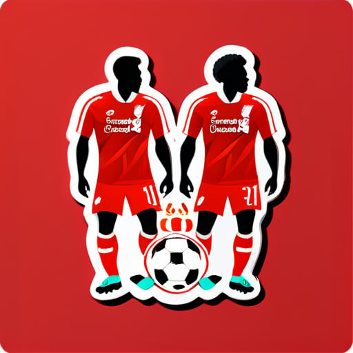 3 hommes portant des tenues de football de Liverpool entièrement rouges sticker