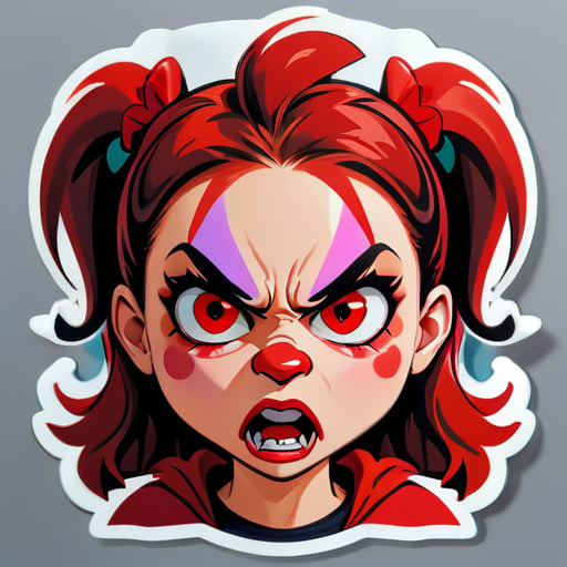 A girl with red angry nose sticker
