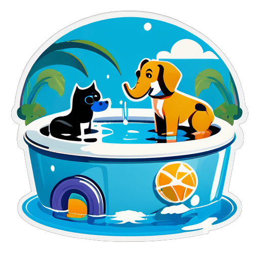在游泳池中生成貓狗和大象 sticker