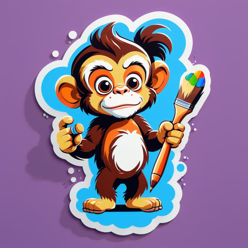 Um macaco com um pincel na mão esquerda e uma paleta na mão direita sticker