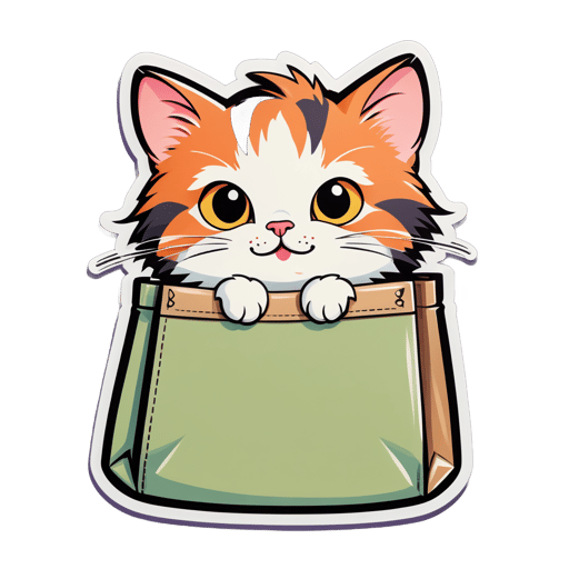 Gato curioso asomándose de una bolsa sticker