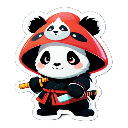 可爱的熊猫戴着武士帽，手持武士刀 sticker