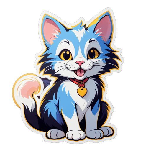 Proud Cat with Mouse: Sitting upright, mouse at paws, eyes gleaming with pride. sticker