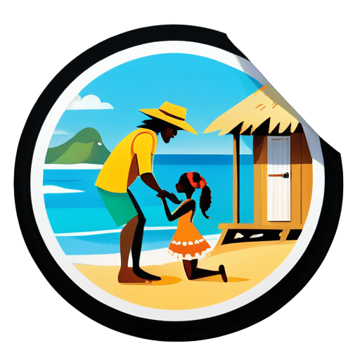 un homme faisant sa demande en mariage à une fille sur la plage dans une cabane sticker