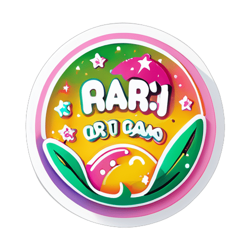 Sticker with the text 'I cry a lot but I am so productive it's an art' in a playful, rounded pink font. The background is white with a scalloped edge. Surround the text with small, colorful sparkles and stars. Include a hand with a shiny, manicured nail holding the sticker, and place green leaves around the sticker for decoration. sticker