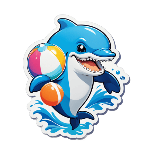 Một con cá heo cầm một quả bóng biển bằng tay trái và một ống thở bằng tay phải sticker